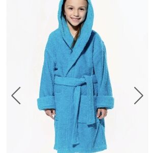 Kids size XL 100% turkish cotton hooded bath robe blue